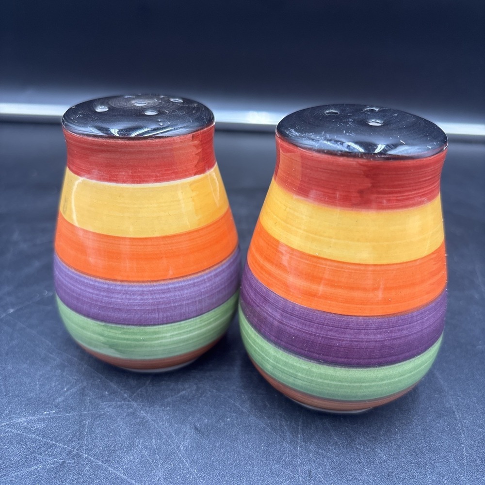 Stripe Set of Salt & Pepper Shakers w/Stoppers Bright Fiesta Colors Rondo Y2K